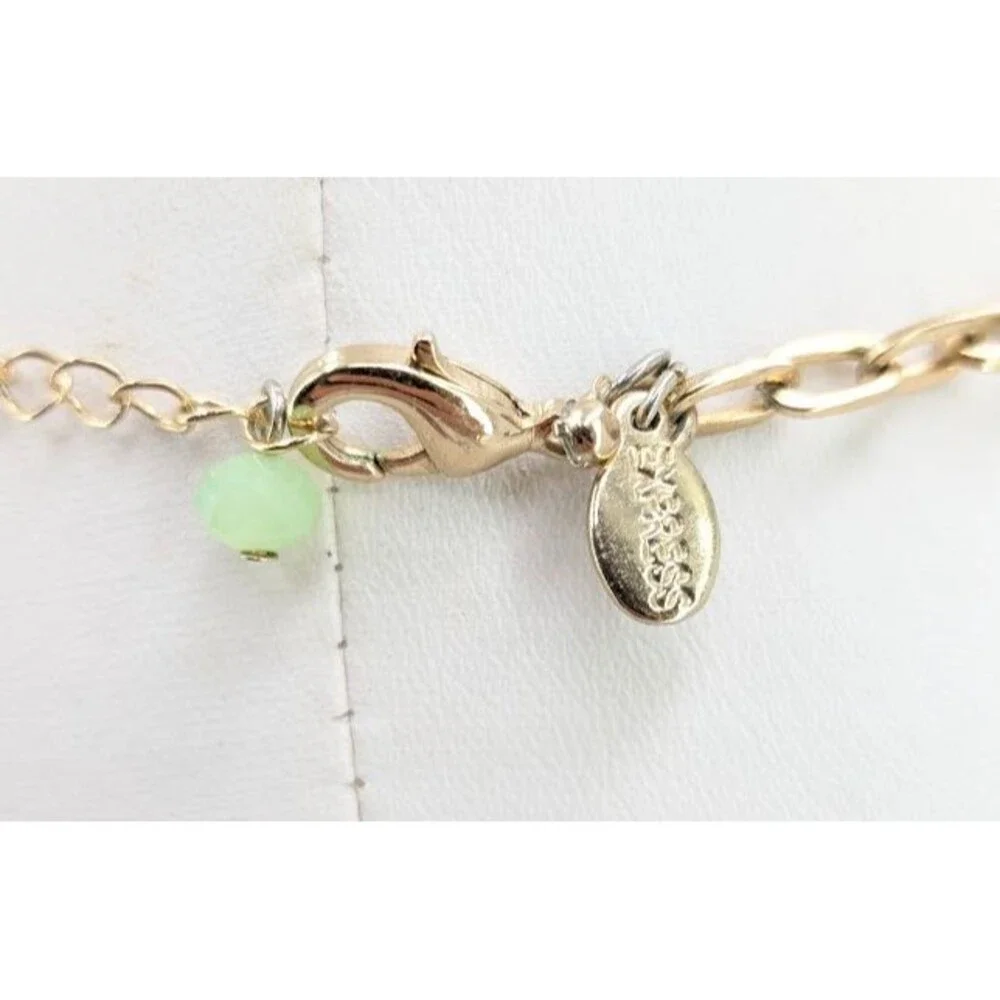 Express Aqua Opalescent Statement Necklace Gold Tone Green Faceted 9 Stone Bib